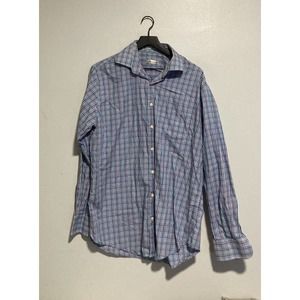 Peter Millar Summer Comfort Blue Pink Plaid Long Sleeve Button Shirt Large